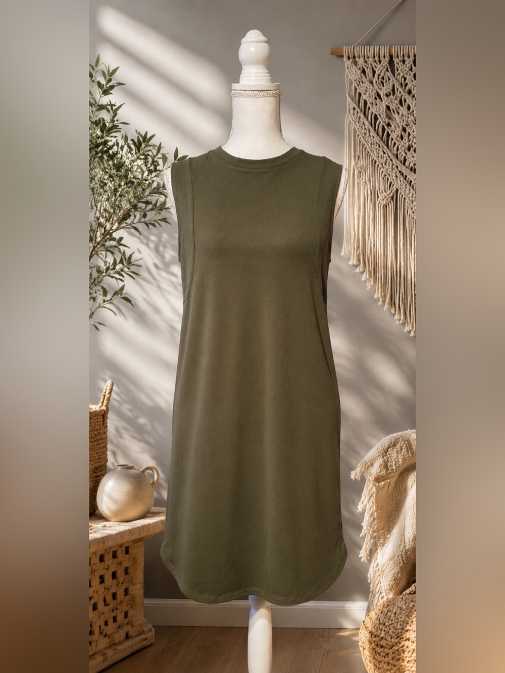 Sleeveless Olive Mini Shift Dress
